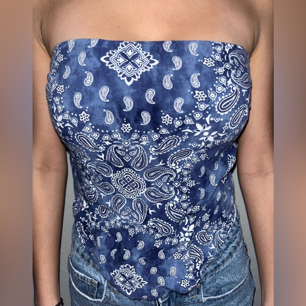 Hollister Navy Blue Bandana Print Top